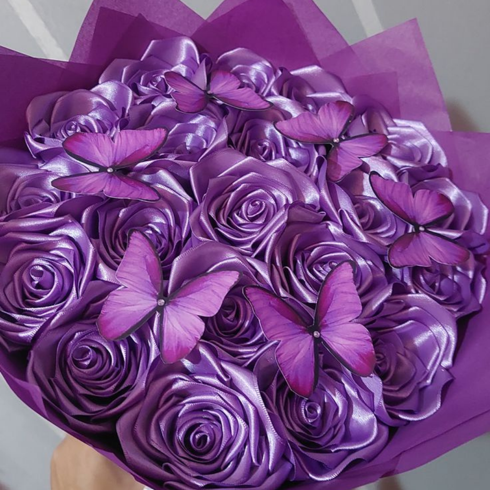 Artesanato de buquê de cetim azul royal